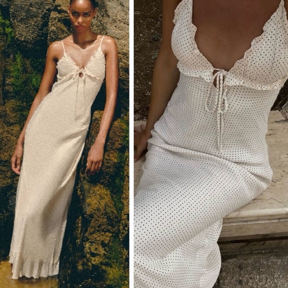 Zara Dresses & Skirts - ZARA - SATIN EFFECT midi maxi slip DRESS tie front polka dot